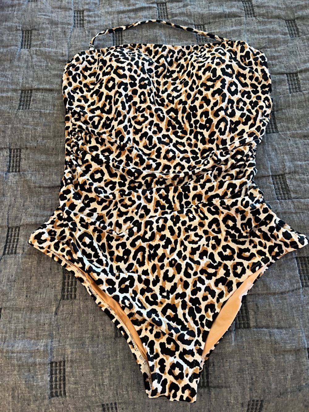 J. Crew Leopard Print Strapless One-Piece Swimsuit - Tan Black Cream